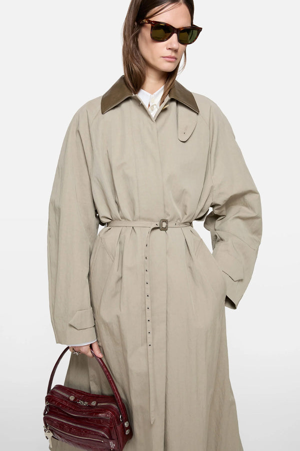 Leather Collar Trench Coat