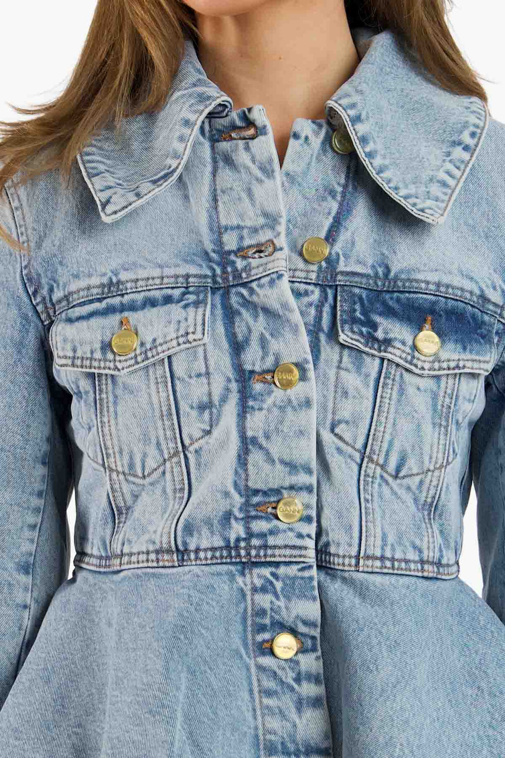 Rigid Denim Padded Peplum Jacket