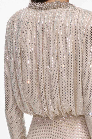 Champagne Rhinestone Embellished Maxi Dress