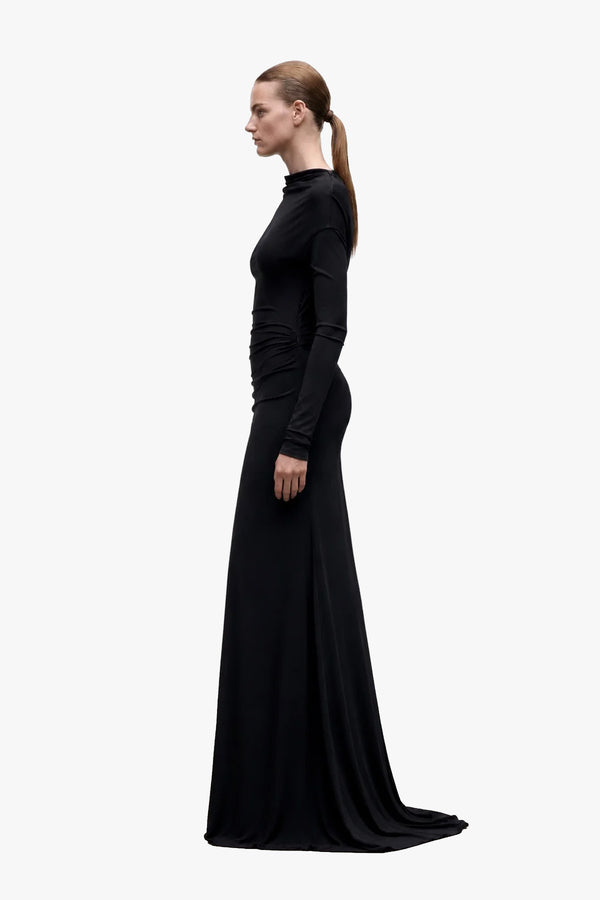 Long Sleeve Shoulder Drape Gown