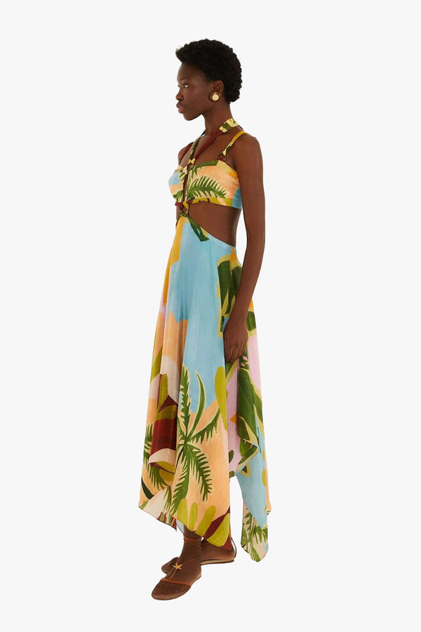 Tropical Painting Multicolor Maxi Dress