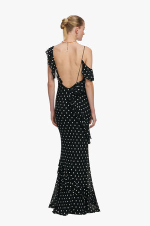 Black Polka Dot Georgette Maxi Dress