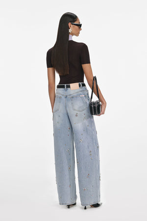 Embellished wide leg jeans