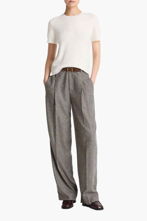 High Rise Wool Blend Houndstooth Trousers