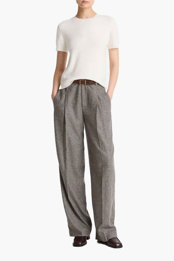 High Rise Wool Blend Houndstooth Trousers