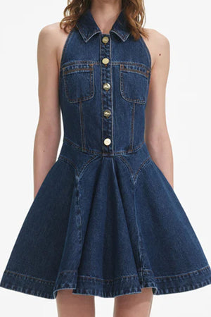 Denim Sleeveless Flared Mini Dress