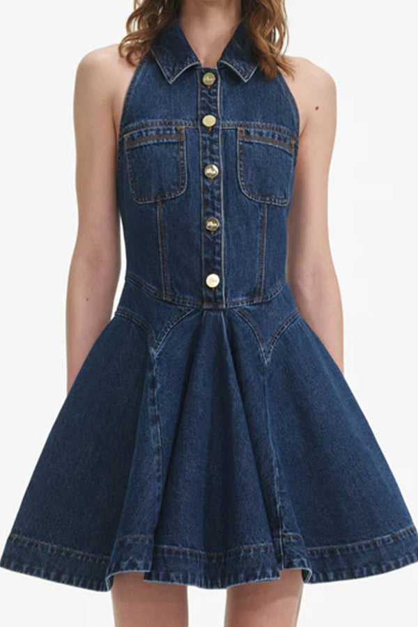 Denim Sleeveless Flared Mini Dress