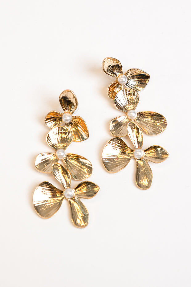 Triple Flower Gold Earring