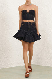 Crush Denim Frill Mini Skirt