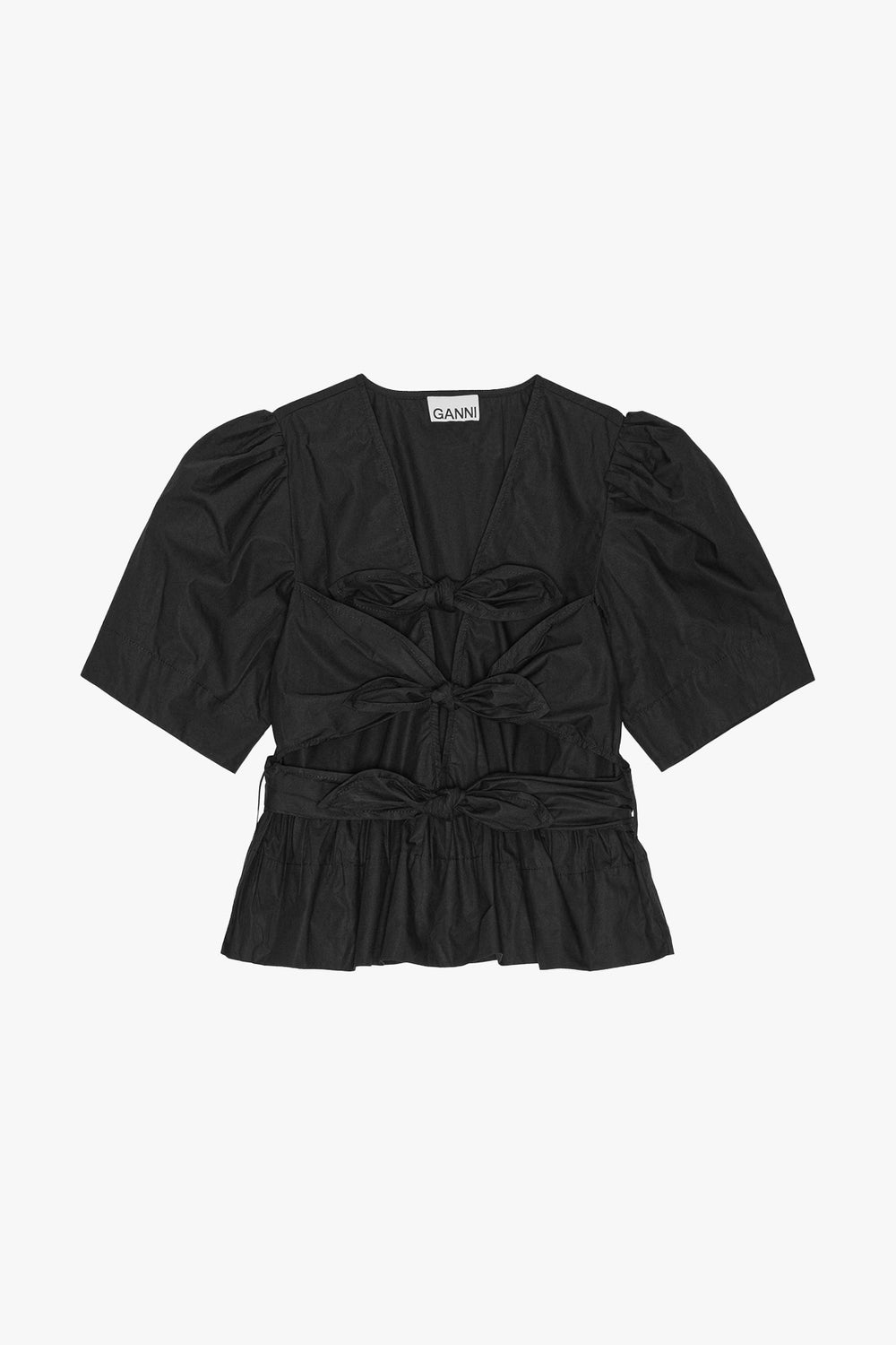 Washed Stretch Cotton Tie Strap Blouse