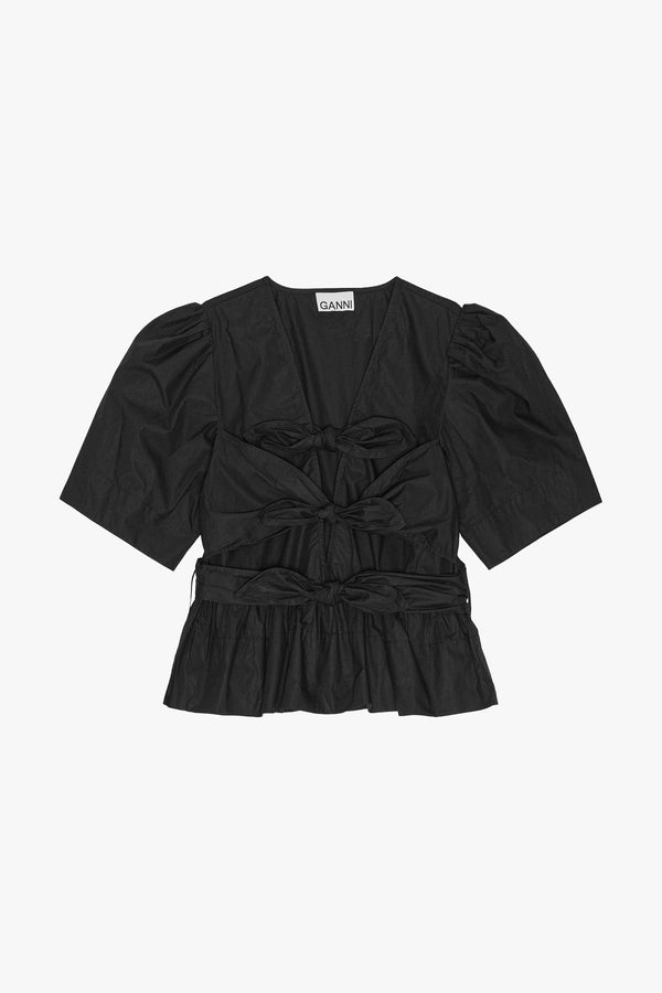 Washed Stretch Cotton Tie Strap Blouse