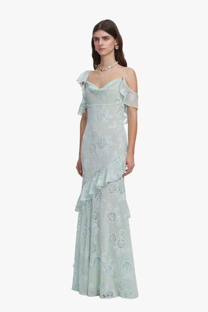 Mint Embroidered Georgette Maxi Dress