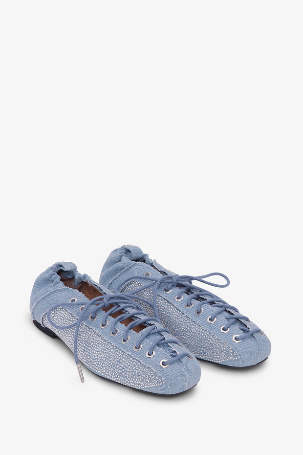 Eyelets Lace Up Ballerina Strass Denim