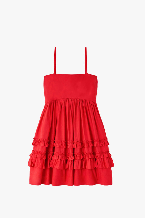 Cotton Poplin Mini Strap Frill Dress