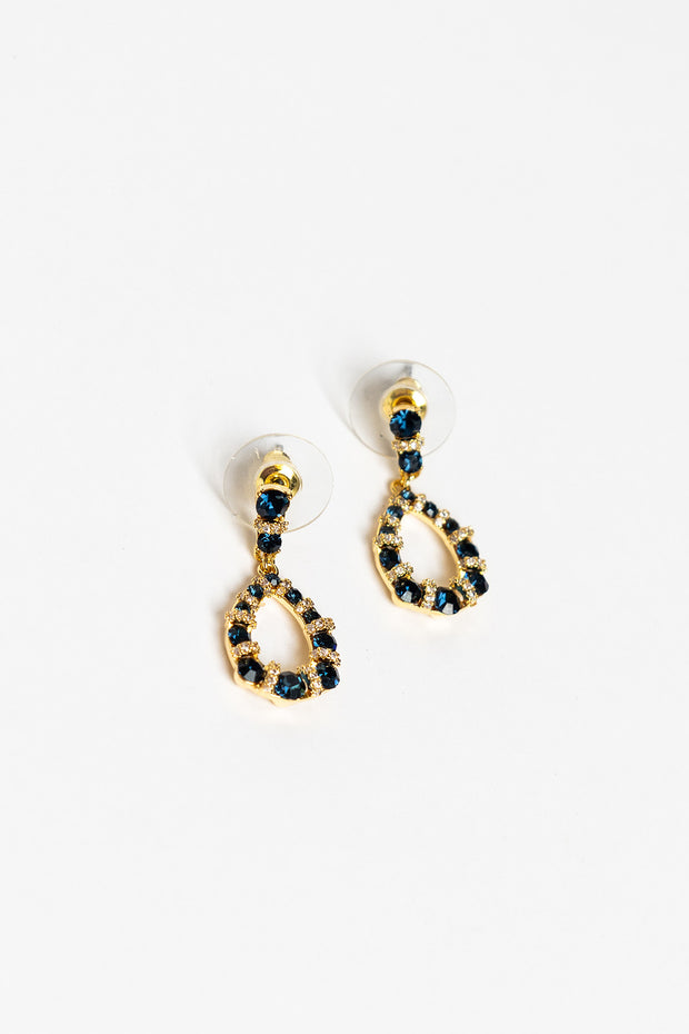 Diana Mini Gold And Blue Crystal Drop Earrings