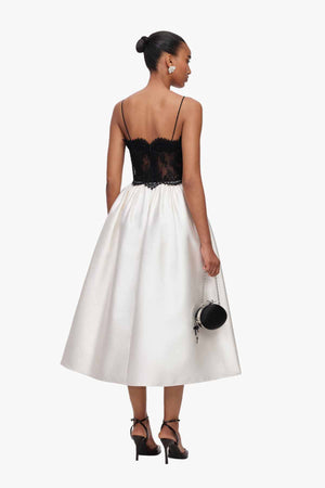 Cream Taffeta Contrast Lace Midi Dress