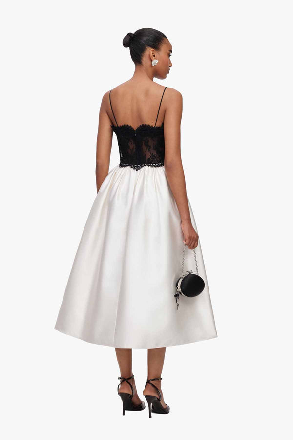 Cream Taffeta Contrast Lace Midi Dress