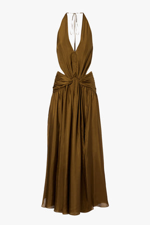 Indra Plunge Halter Maxi Dress
