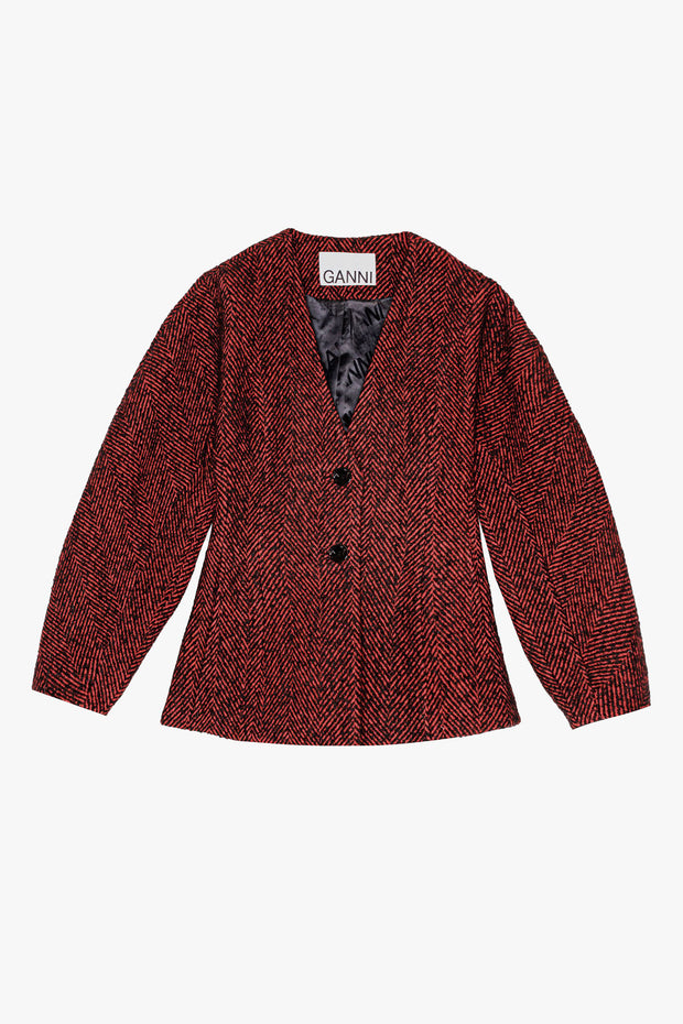 Herringbone Wool Curve Sleeve Blazer