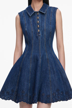 Denim Broderie Mini Dress