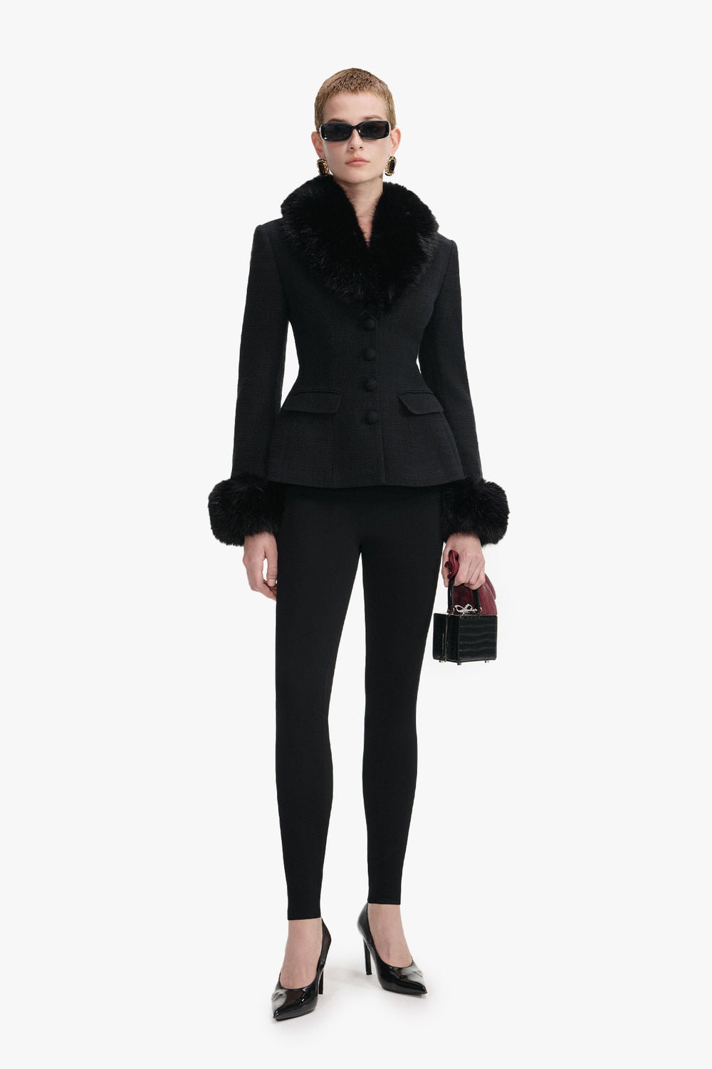 Tailored boucle fur jacket