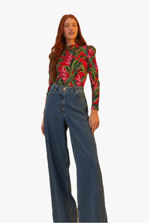 Denim Pants High Waist Snip Wave