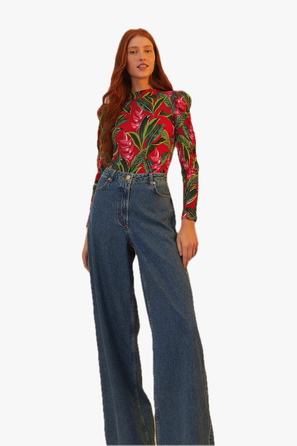 Denim Pants High Waist Snip Wave