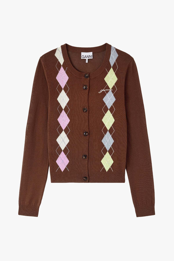 Light Cotton Argyle Cardigan