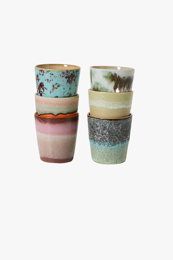 70s Ceramics Coffee Mugs Surreal (Set of 6)