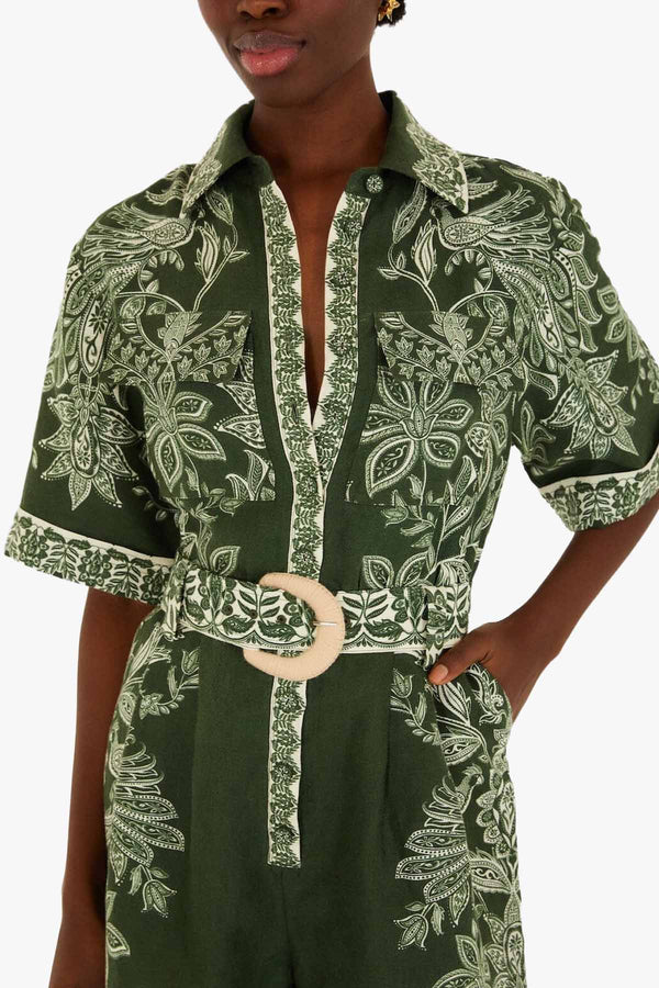 Miranda Dark Green Short Sleeve Romper