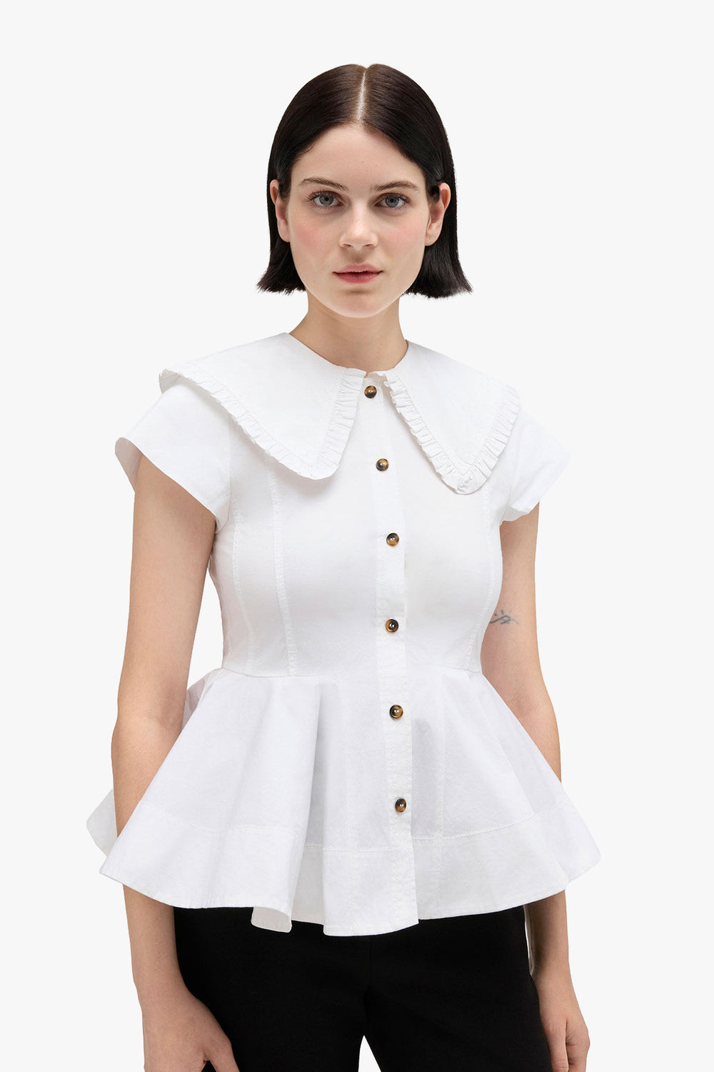 Stretch Cotton Peter Pan Collar Shirt