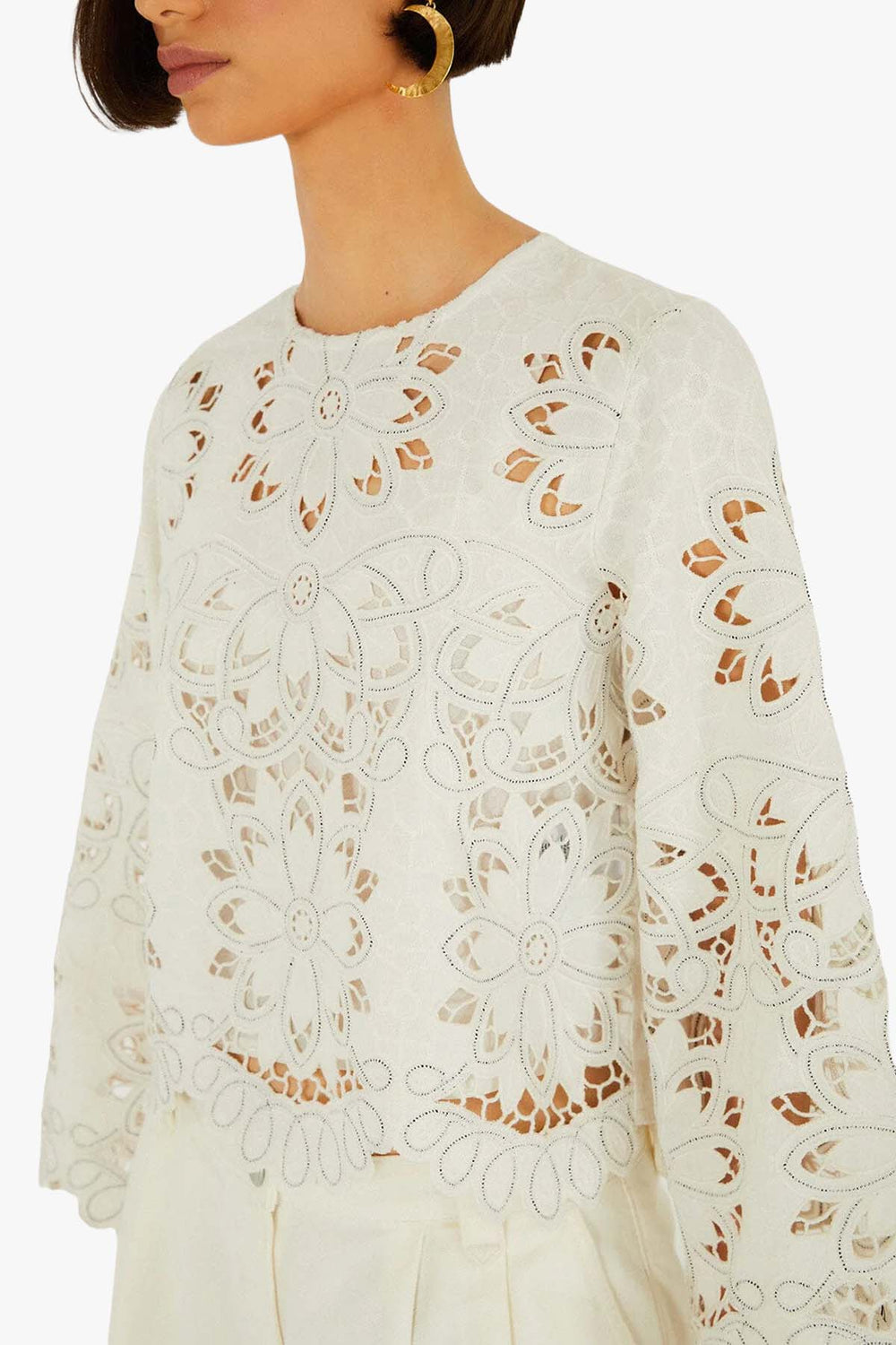 Off-White Flowers Richelieur Long Sleeve Blouse