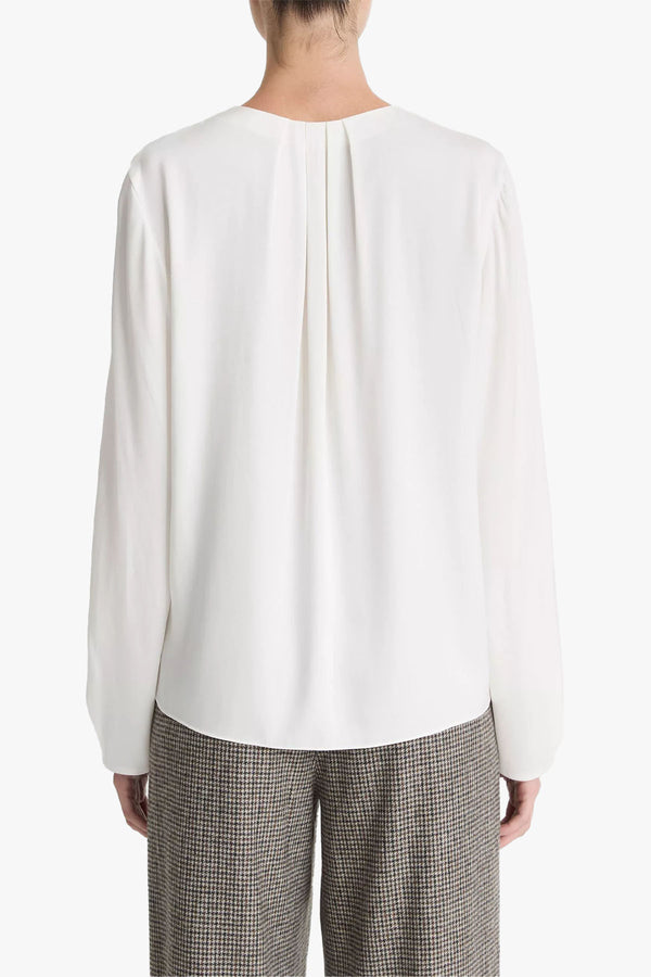 Pleated Neck Long Sleeve Blouse