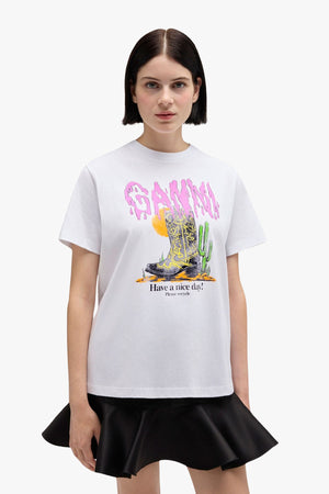 Basic Cotton Jersey T-Shirt Boots Print