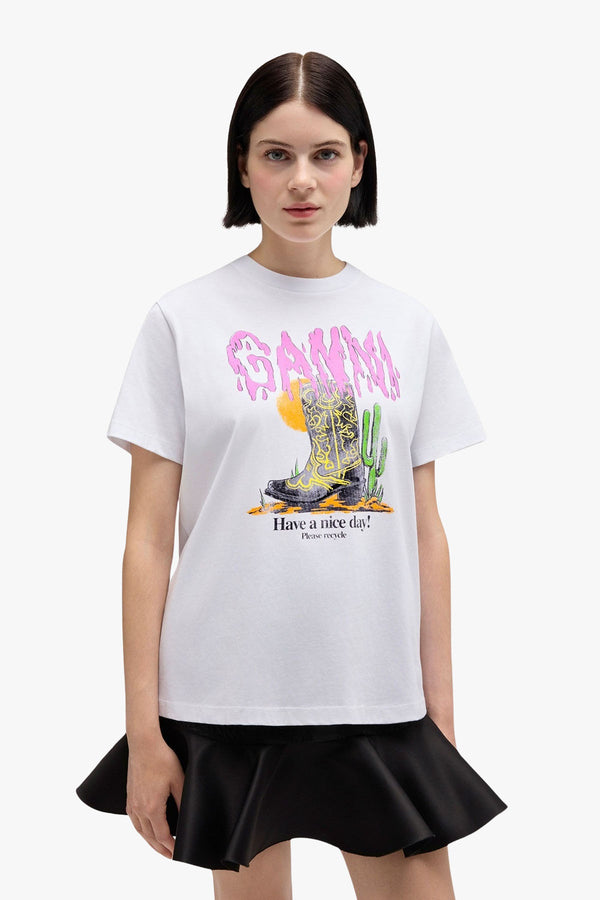 Basic Cotton Jersey T-Shirt Boots Print