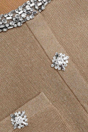 Gold Crystal Trim Knit Mini Dress