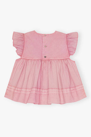 Washed Stretch Cotton Frill Sleeve Top