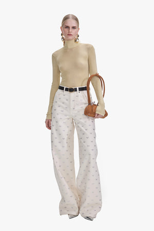 Cream Denim Diamante Bow Jeans
