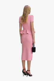 Pink Peplum Knit Midi Dress