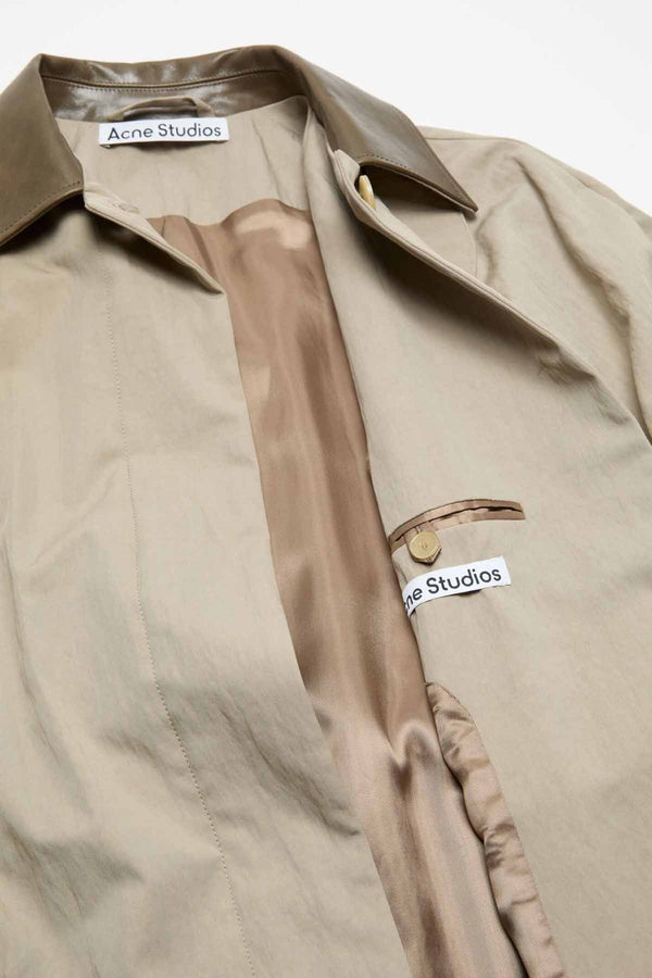 Leather Collar Trench Coat