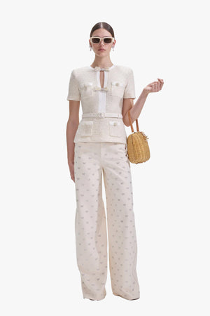 Cream Denim Diamante Bow Jeans