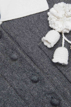 Grey crochet flower collared knit mini dress