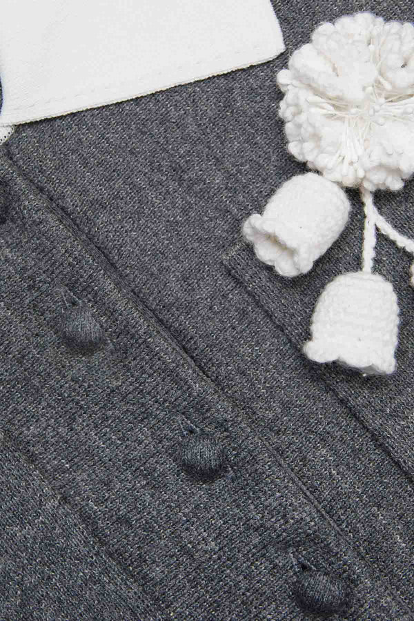 Grey crochet flower collared knit mini dress