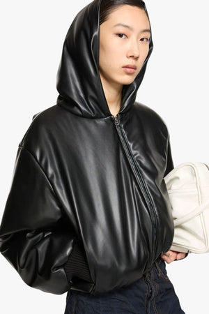 Hooded Faux Leather Jacket