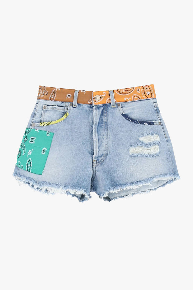 California Patchwork Denim Shorts