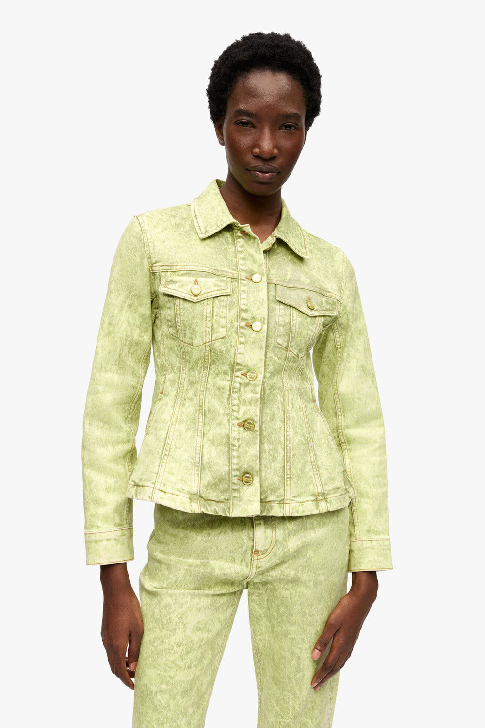 Foil Overdyed Denim Fitted Blazer