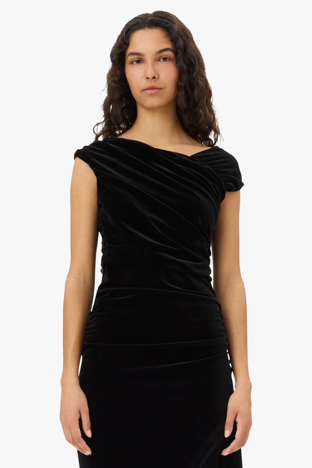 Velvet Jersey Ruched Crossover Dress