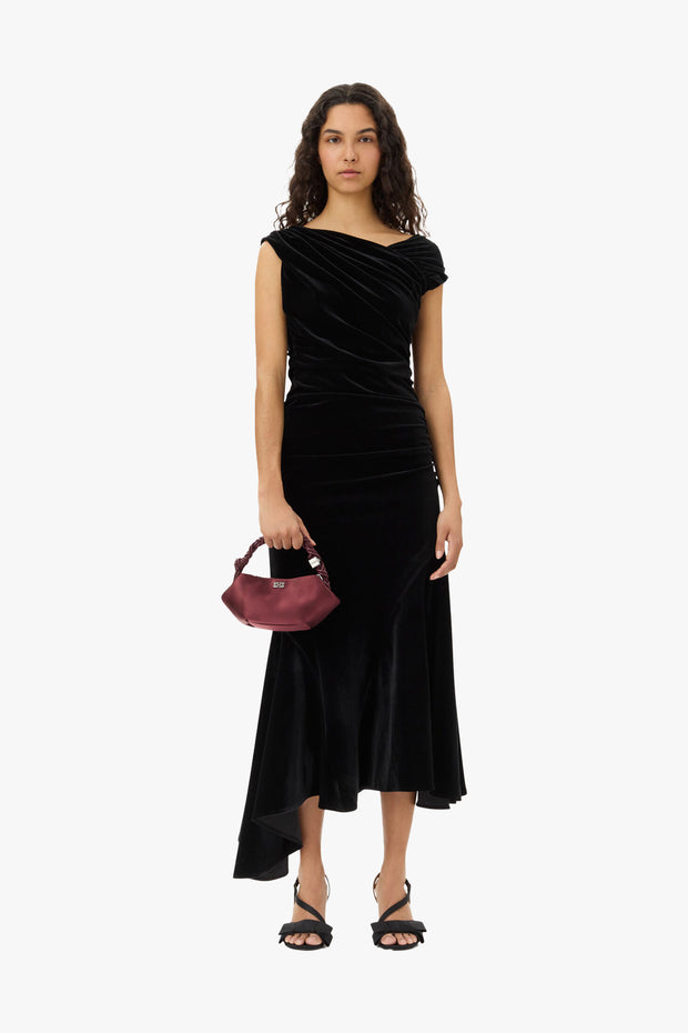 Velvet Jersey Ruched Crossover Dress