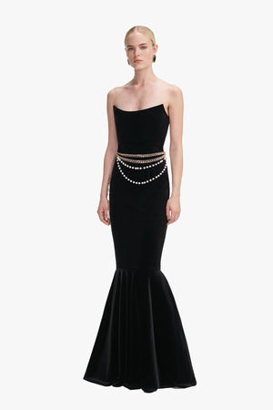 Velvet chain belt maxi dress