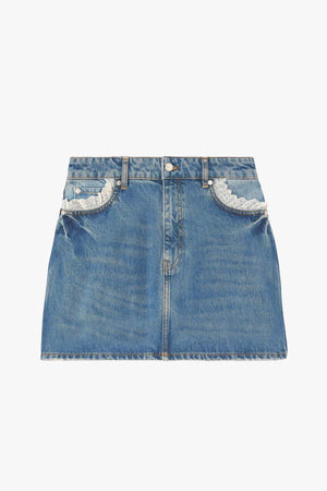 Rigid Denim Lace Mini Skirt